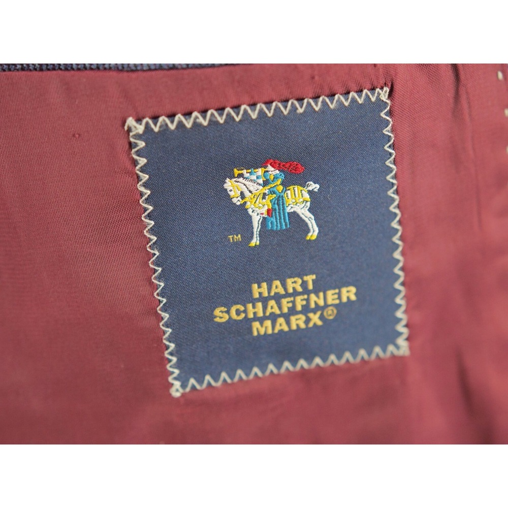 Hart Schaffner Marx Sport Coat Blazer Size 44L Blue Super 130s Plaid Wool - Picture 9 of 16